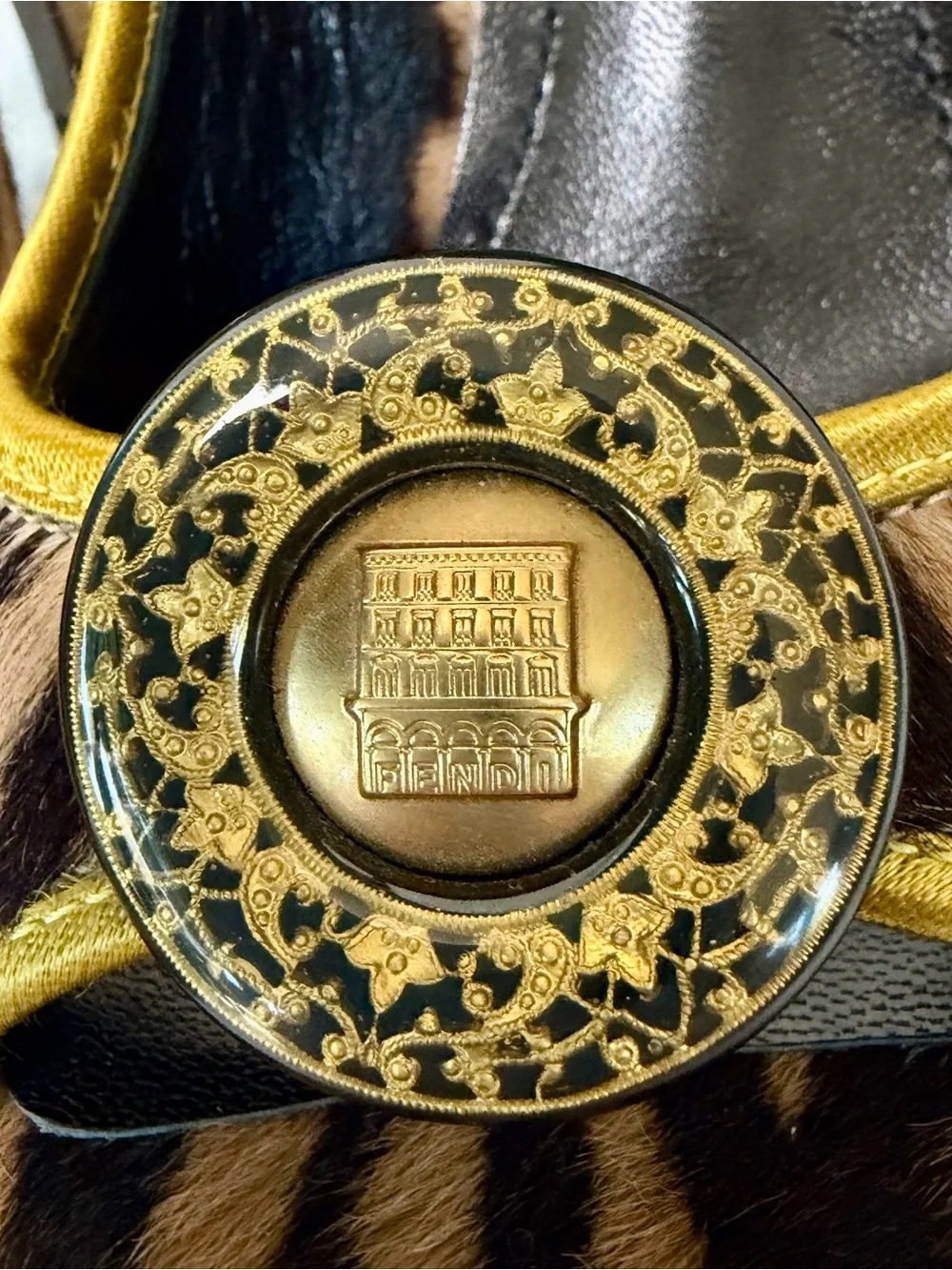 Fendi Calfhair Zebra Peep-Toe Heel, Gold Flagship Emblem, 36.5, some balding - Picture 8 of 16